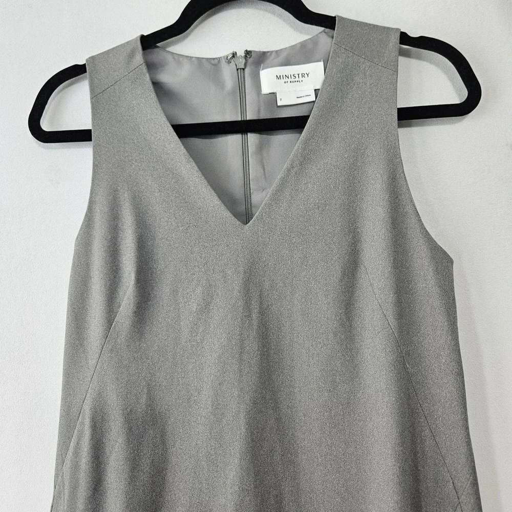 Ministry of Supply Kenetic Shift Dress 2 Grey Mini Pocket Work Wear Quiet Luxury
